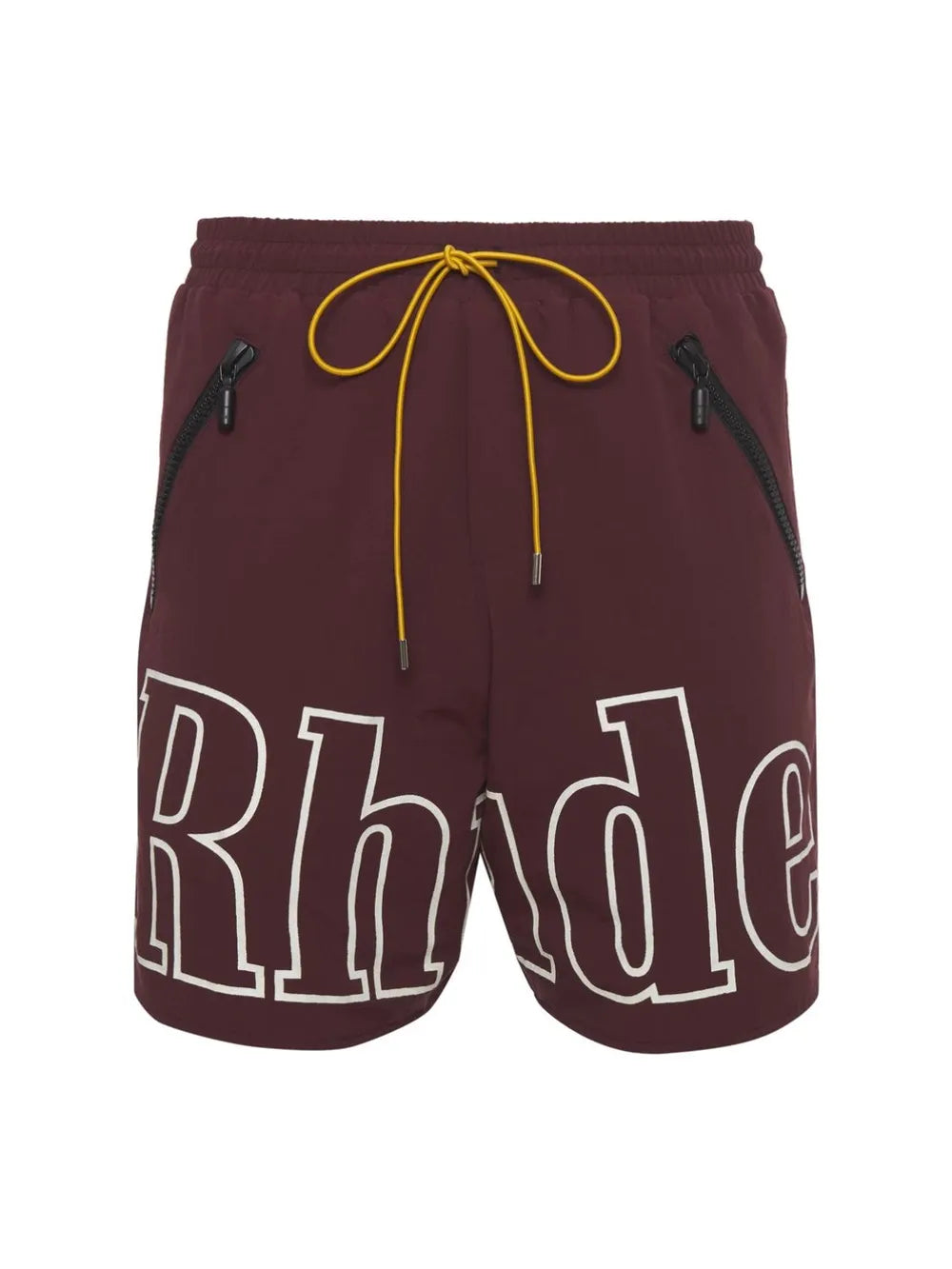 Trendsi comfortable men's summer shorts in maroon with yellow drawstring and zippered pockets
