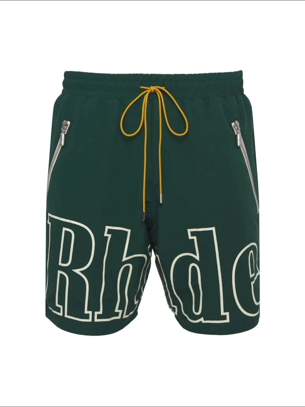 Trendsi comfortable men's summer shorts in dark green with yellow drawstring and zipper pockets