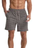 Trendsi summer casual men's shorts with black and white geometric pattern and drawstring waist