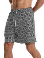  summer casual men's shorts with black and white geometric pattern 