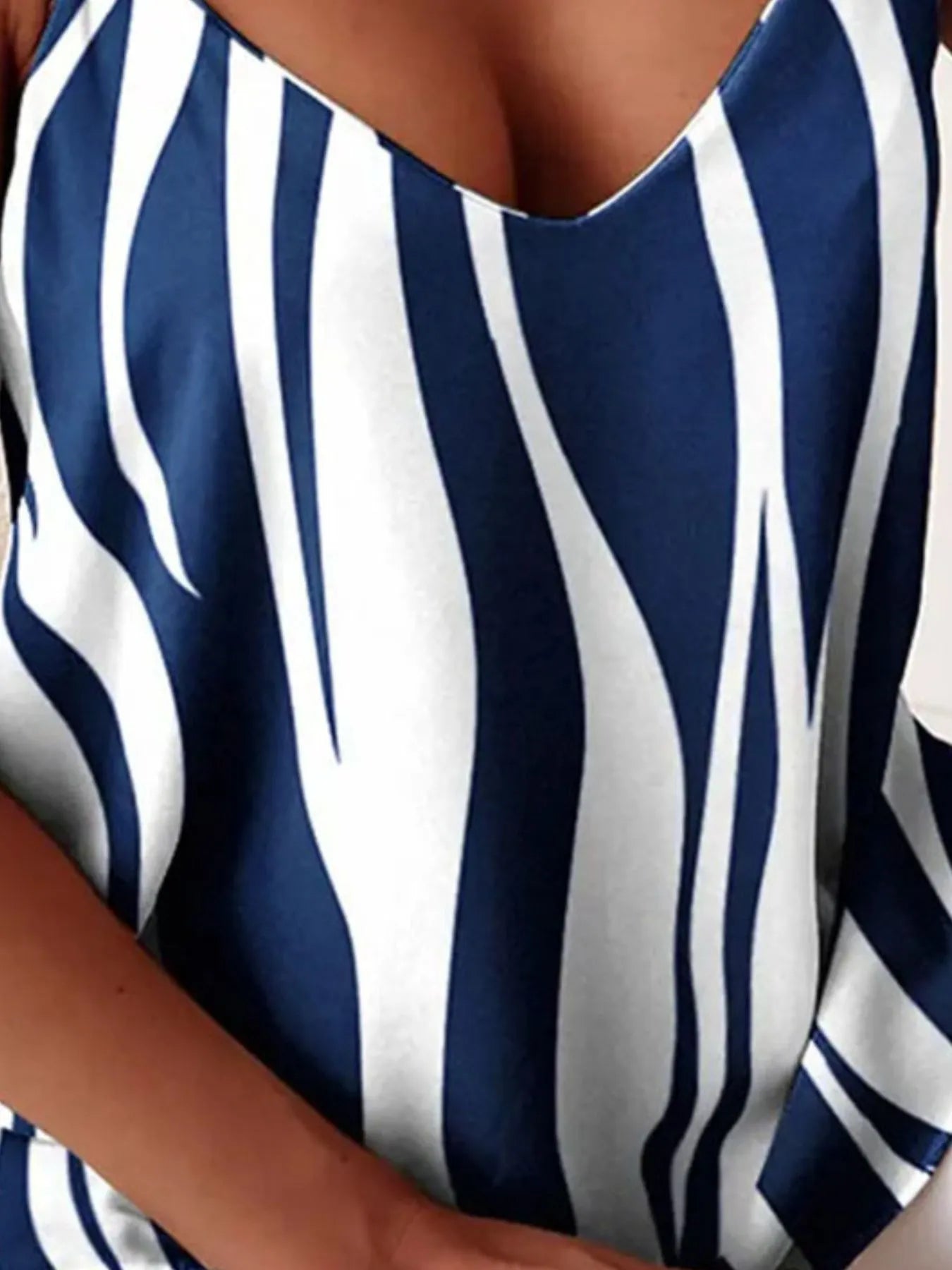 Trendsi v-neck summer top vest with blue and white abstract stripe pattern