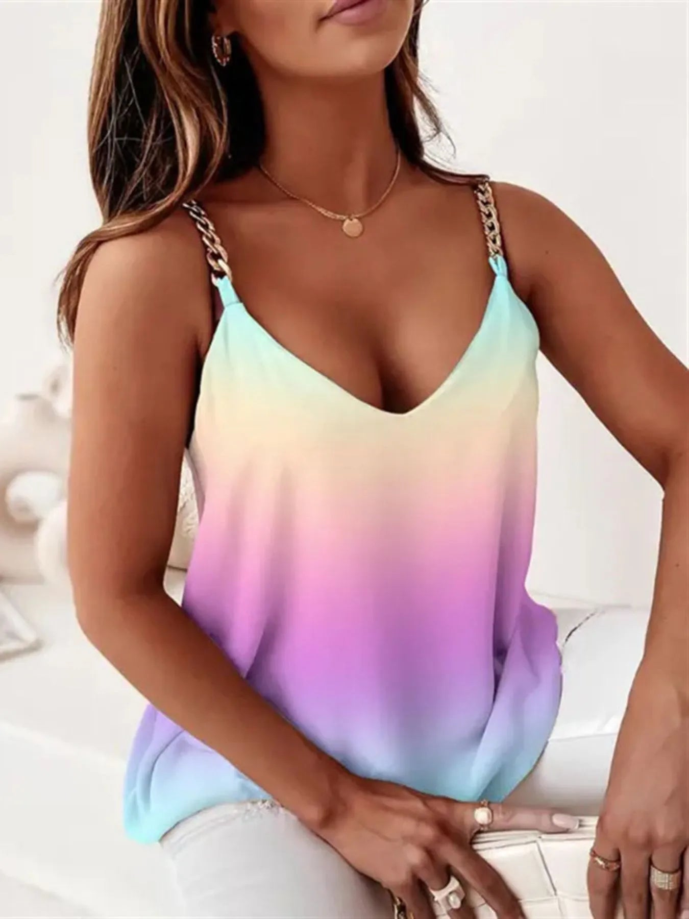 Trendsi vest with chain straps in pastel gradient colors v-neck summer top for casual wear
