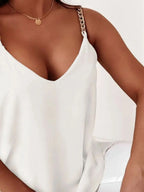 Trendsi white vest with chain straps featuring a v-neck summer top style perfect for warm weather