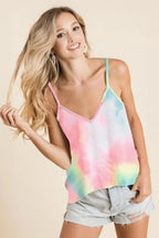 Trendsi tie dye cami top in pastel colors, perfect for summer styling with shorts
