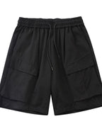 Trendsi black comfortable men's cargo shorts with elastic waistband and side pockets