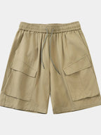 Trendsi beige comfortable men's cargo shorts with elastic waistband and multiple pockets