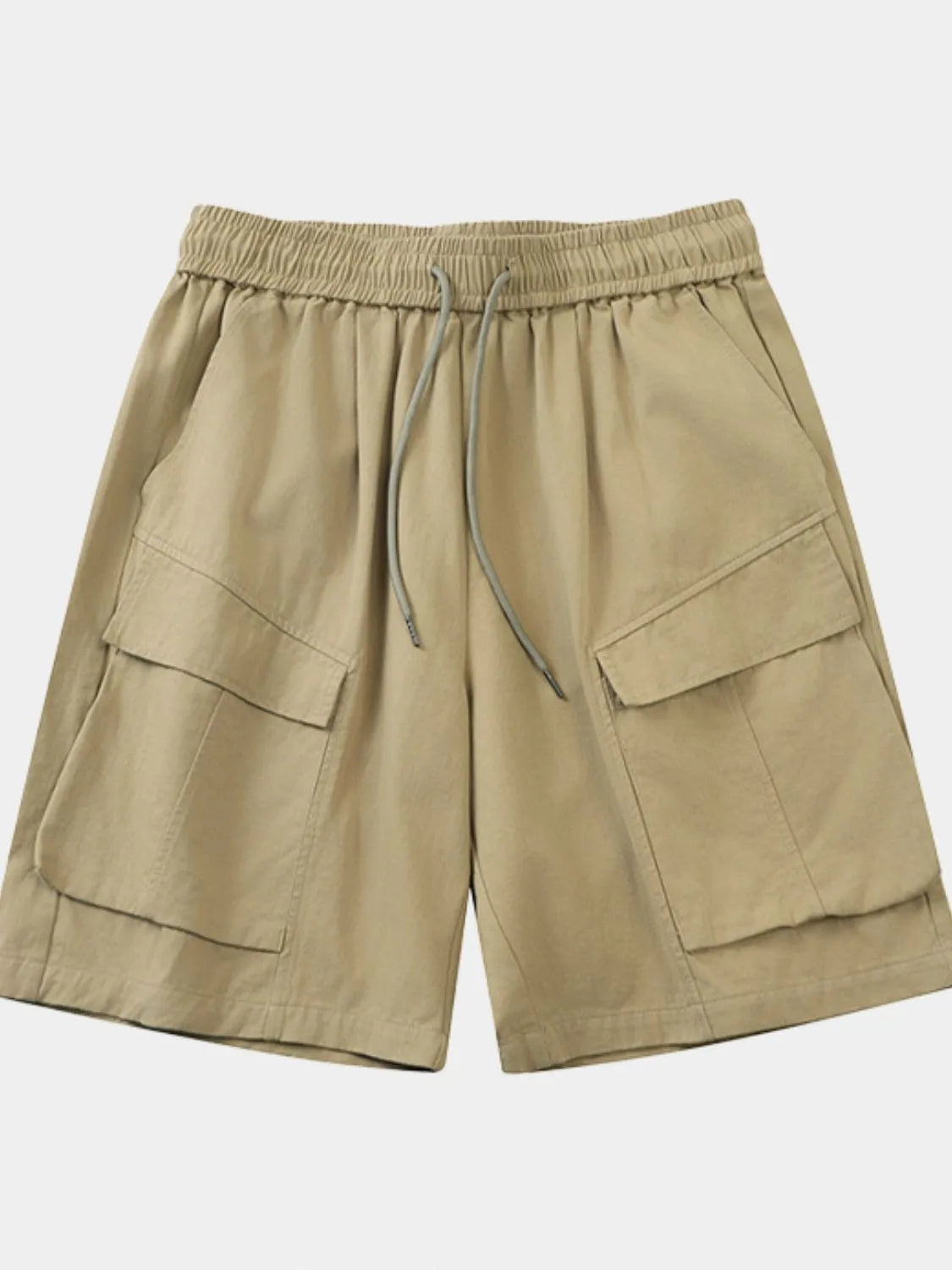 Trendsi beige comfortable men's cargo shorts with elastic waistband and multiple pockets