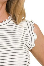 Trendsi women's summer stripe blouse in white with black stripes and ruffle sleeve details