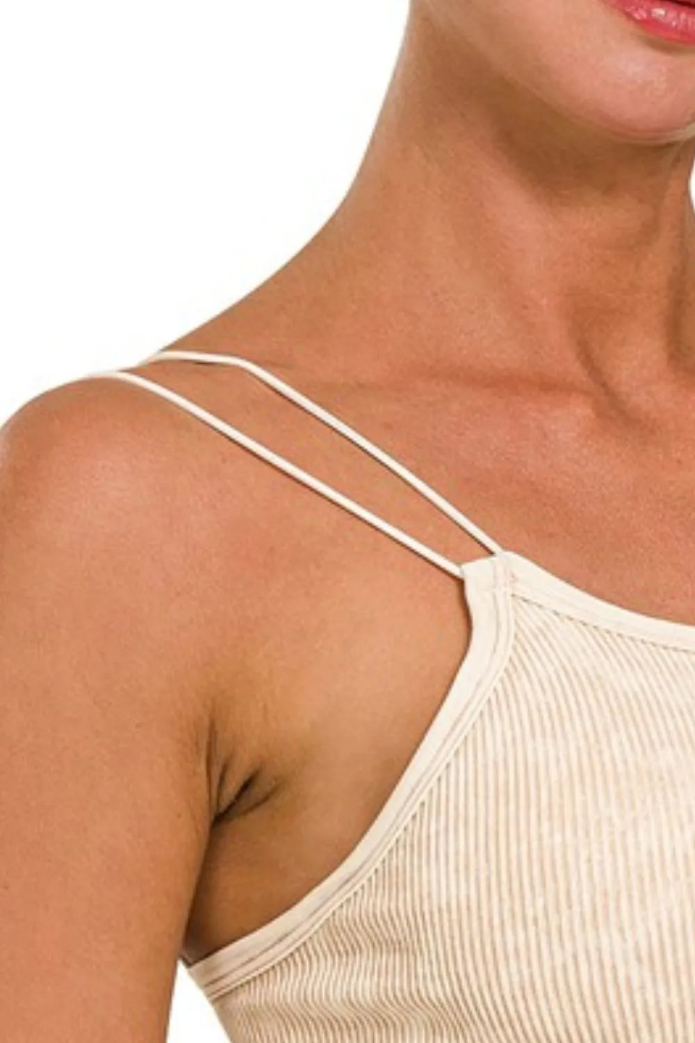 Trendsi Zenana seamless brami in beige ribbed fabric with thin double straps and soft texture