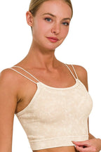 Trendsi beige ribbed Zenana seamless brami vest with double thin straps on a female model