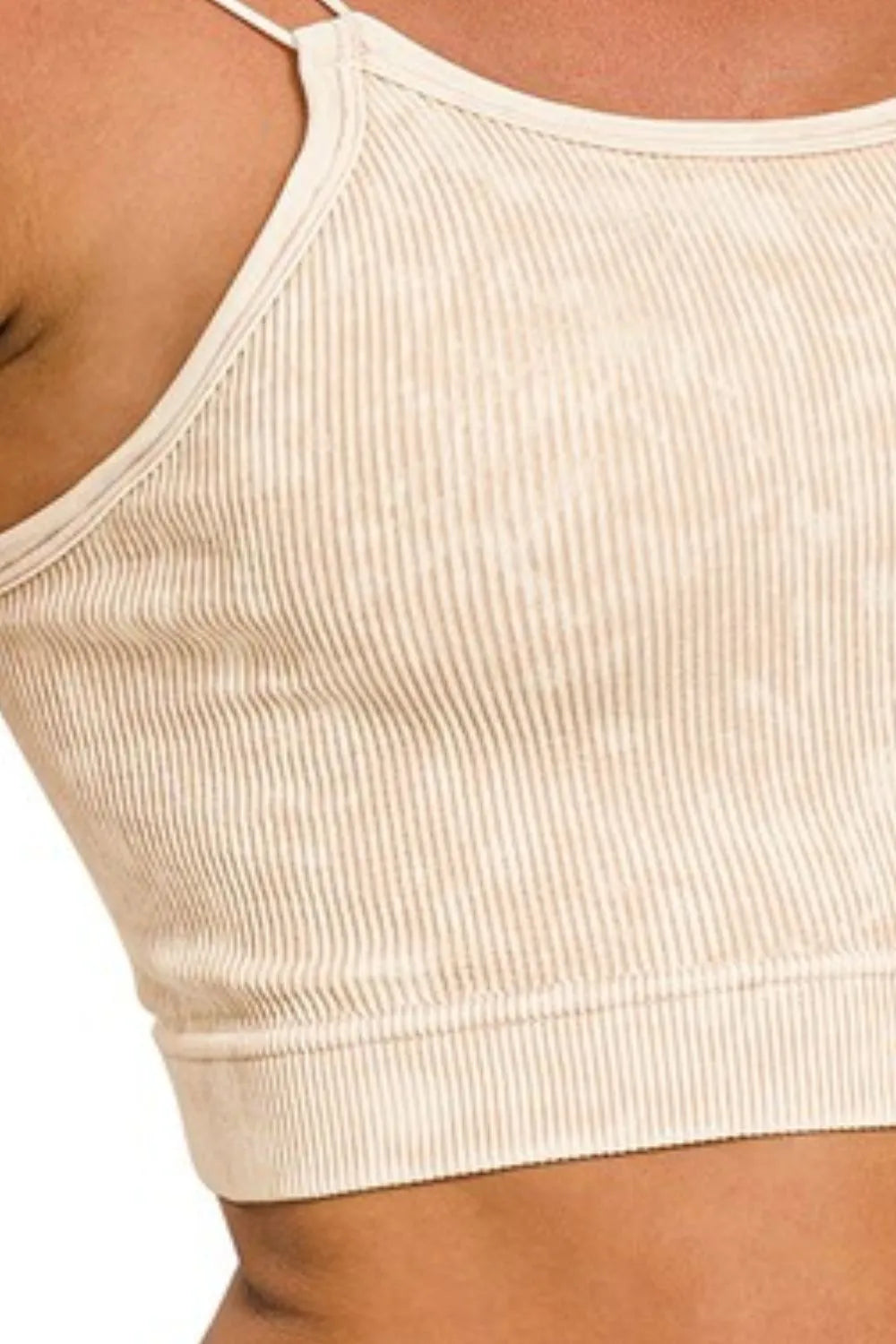 Trendsi beige ribbed Zenana seamless brami vest with thin straps and comfortable fit